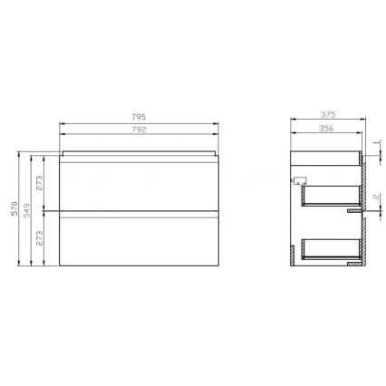 Cersanit S801-225-DSM - Hanging bathroom cabinet with a basin MEDA SLIM 62x80 cm shiny white
