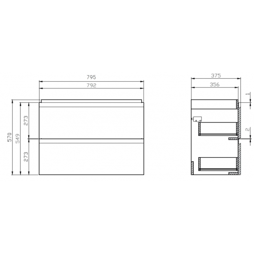 Cersanit S801-225-DSM - Hanging bathroom cabinet with a basin MEDA SLIM 62x80 cm shiny white