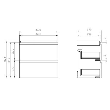 Cersanit S801-227-DSM - MODUO SLIM Wall-hung Bathroom Vanity with Integrated Basin, 60x57x38 cm, Glossy White
