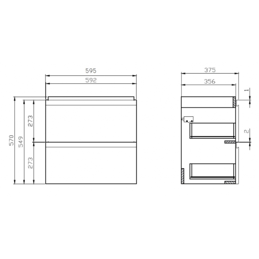 Cersanit S801-227-DSM - MODUO SLIM Wall-hung Bathroom Vanity with Integrated Basin, 60x57x38 cm, Glossy White