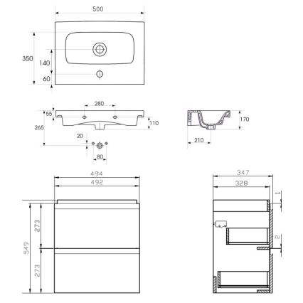 Cersanit S801-229-DSM - MODUO SLIM wall-mounted bathroom vanity with basin, 50x62x35 cm, glossy white