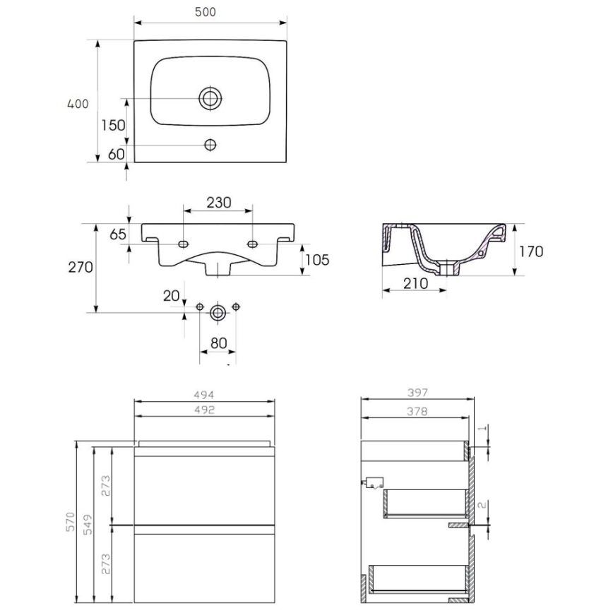 Cersanit S801-230-DSM - MODUO 50x62x40 cm wall-hung bathroom vanity with basin, white