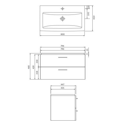Cersanit S801-338-DSM - LARA 80x45 cm Wall-Mounted Bathroom Vanity with Basin, White