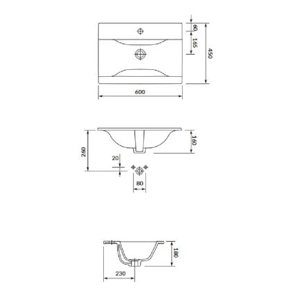 Cersanit S801-457 - NIKO 60x45 cm Wall-Mounted Bathroom Vanity with Basin, Walnut