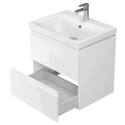 Cersanit S929-010 MODUO Wall-Mounted Under-Sink Bathroom Cabinet, 59.5 x 44.7 cm, High-Gloss White