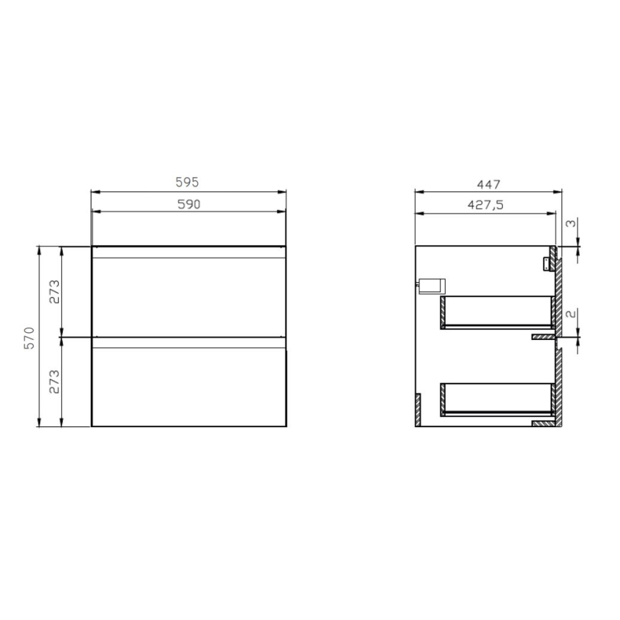 Cersanit S929-010 MODUO Wall-Mounted Under-Sink Bathroom Cabinet, 59.5 x 44.7 cm, High-Gloss White