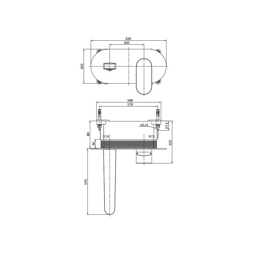 Cersanit S951-330 - Basin tap for concealed installation CREA shiny chrome