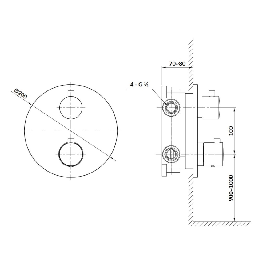 Cersanit S951-564 - Thermostatic shower tap for concealed installation ZEN shiny chrome