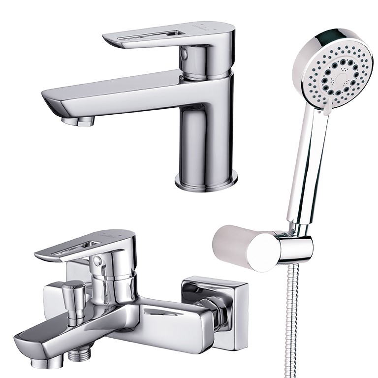 Cersanit S952-003 -Bath set with tap + basin tap MILLE shiny chrome