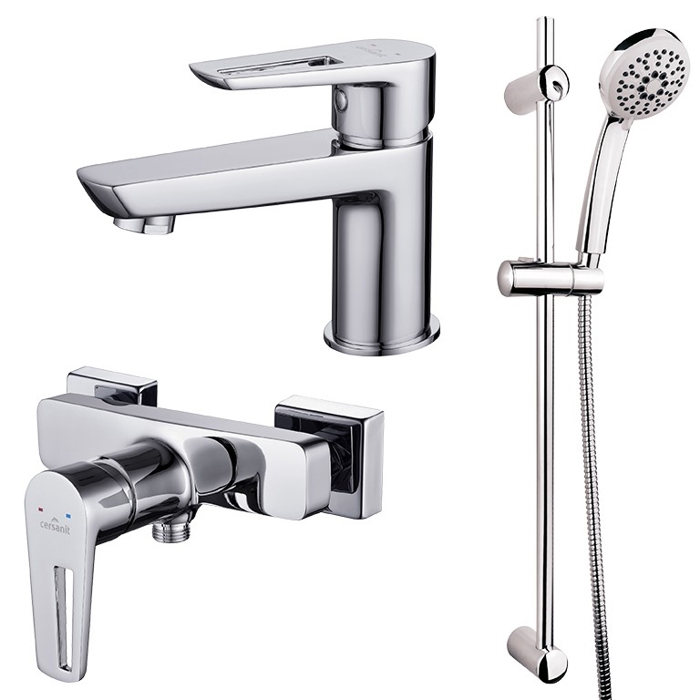 Cersanit S952-004-Shower set with tap + basin tap MILLE shiny chrome