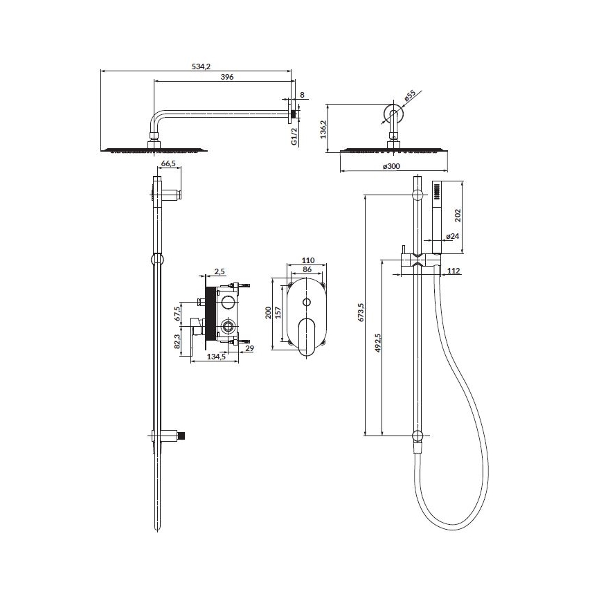 Cersanit S952-008 - Shower set with concealed tap CREA shiny chrome