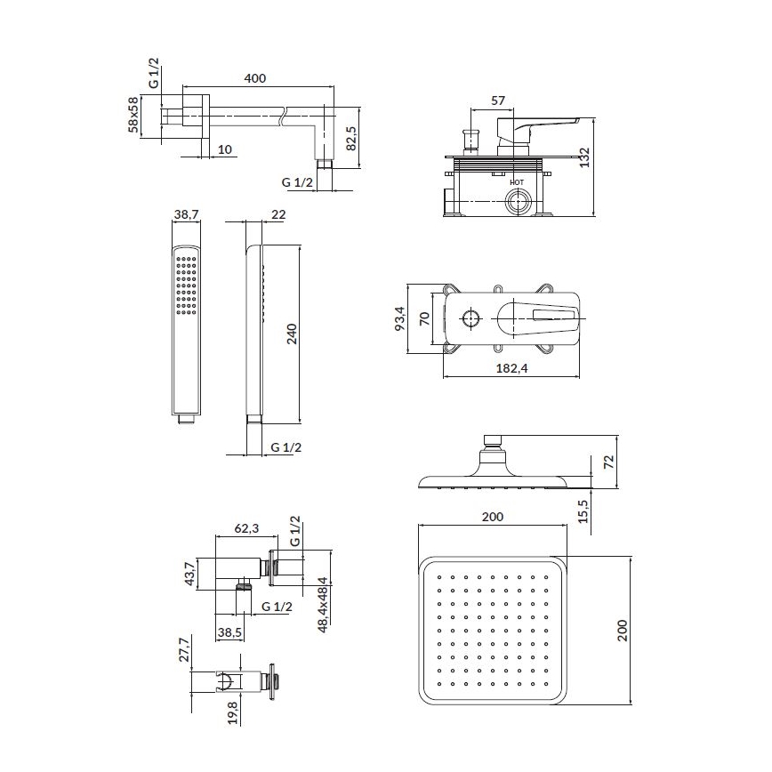 Cersanit S952-012 - Shower set with concealed tap MILLE shiny chrome