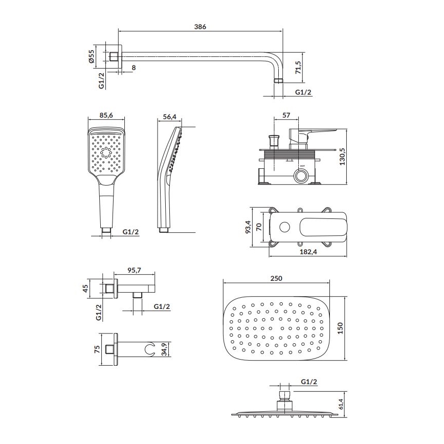 Cersanit S952-029 - Shower set with concealed tap LARGA shiny chrome