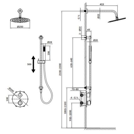 Cersanit S952-032 - Shower set with thermostatic concealed tap ZEN shiny chrome