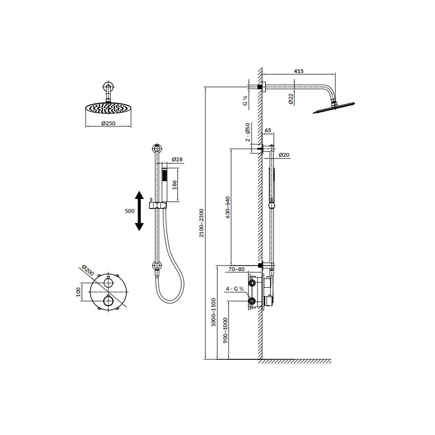 Cersanit S952-032 - Shower set with thermostatic concealed tap ZEN shiny chrome