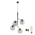 CESAR LED Cable-Suspended Chandelier 4xE27/15W/230V Black/Smoked Grey