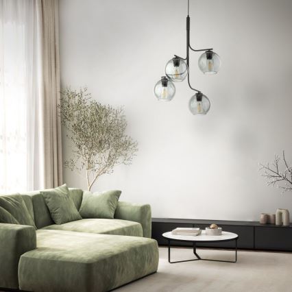 CESAR LED Cable-Suspended Chandelier 4xE27/15W/230V Black/Smoked Grey