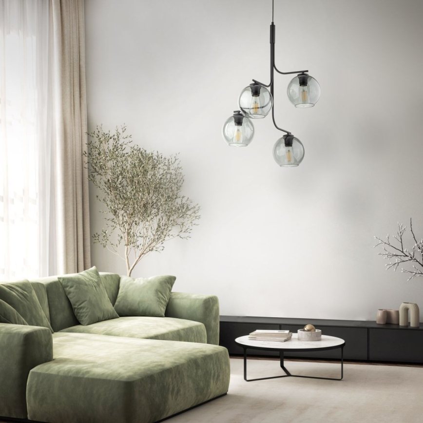 CESAR LED Cable-Suspended Chandelier 4xE27/15W/230V Black/Smoked Grey