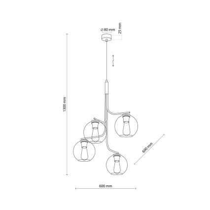 CESAR LED Cable-Suspended Chandelier 4xE27/15W/230V Black/Smoked Grey