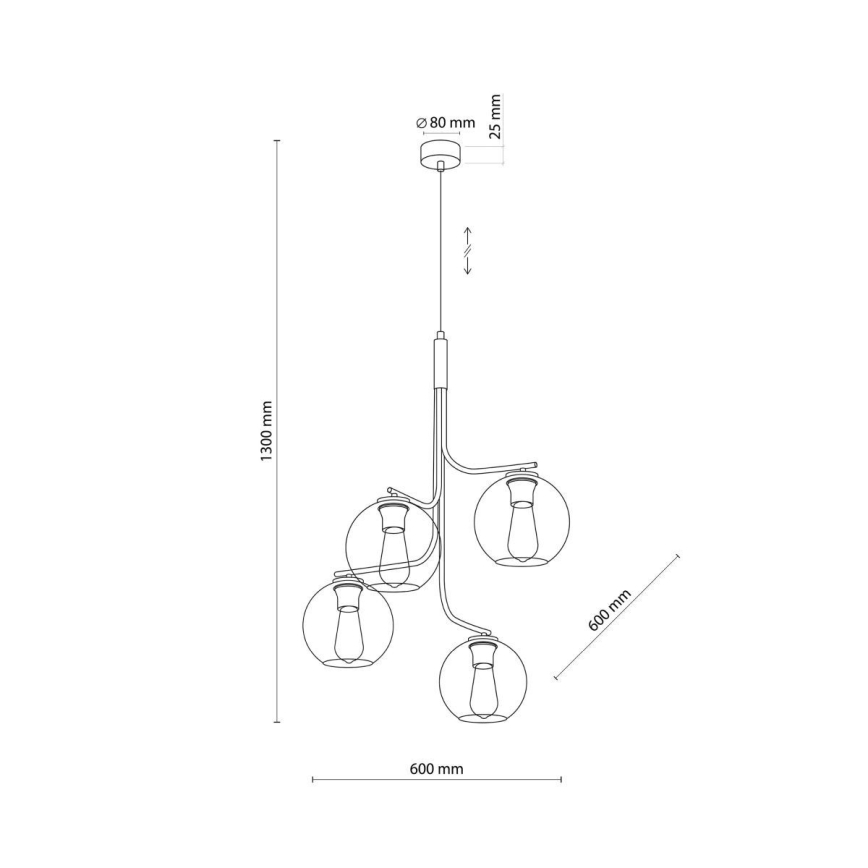 CESAR LED Cable-Suspended Chandelier 4xE27/15W/230V Black/Smoked Grey