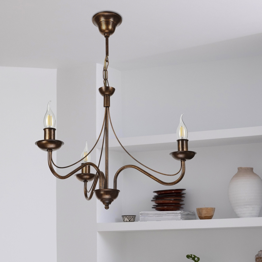 Chain-hung chandelier ANTON 3xE14/15W/230V bronze