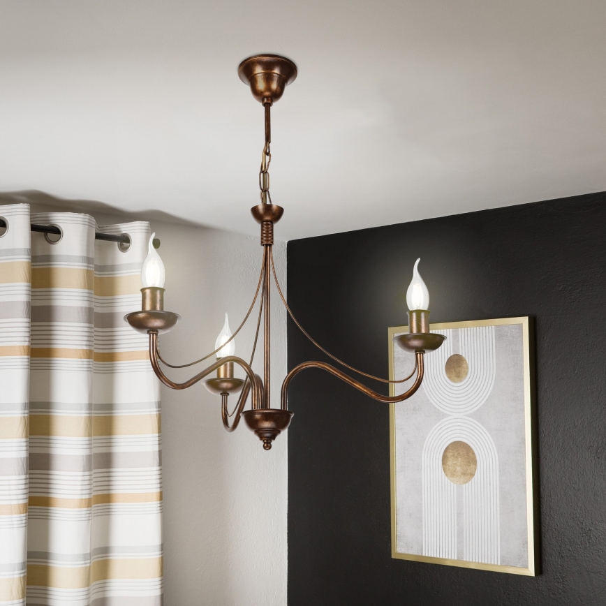 Chain-hung chandelier ANTON 3xE14/15W/230V bronze