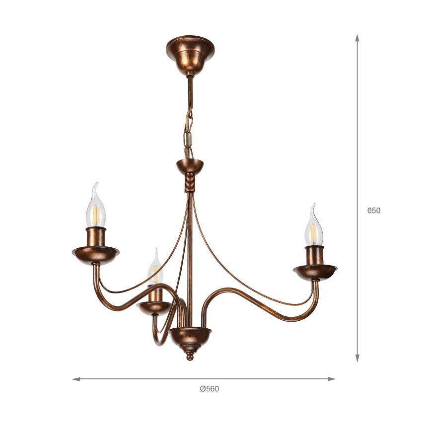 Chain-hung chandelier ANTON 3xE14/15W/230V bronze