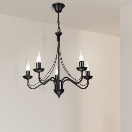 Chain-hung chandelier ANTON 5xE14/15W/230V, black