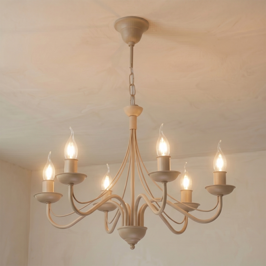 Chain-hung chandelier ANTON 6xE14/60W/230V beige