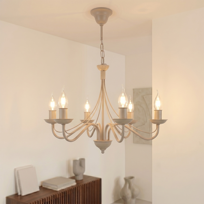 Chain-hung chandelier ANTON 6xE14/60W/230V beige