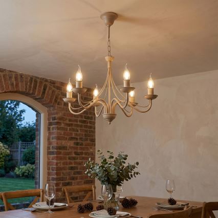 Chain-hung chandelier ANTON 6xE14/60W/230V beige