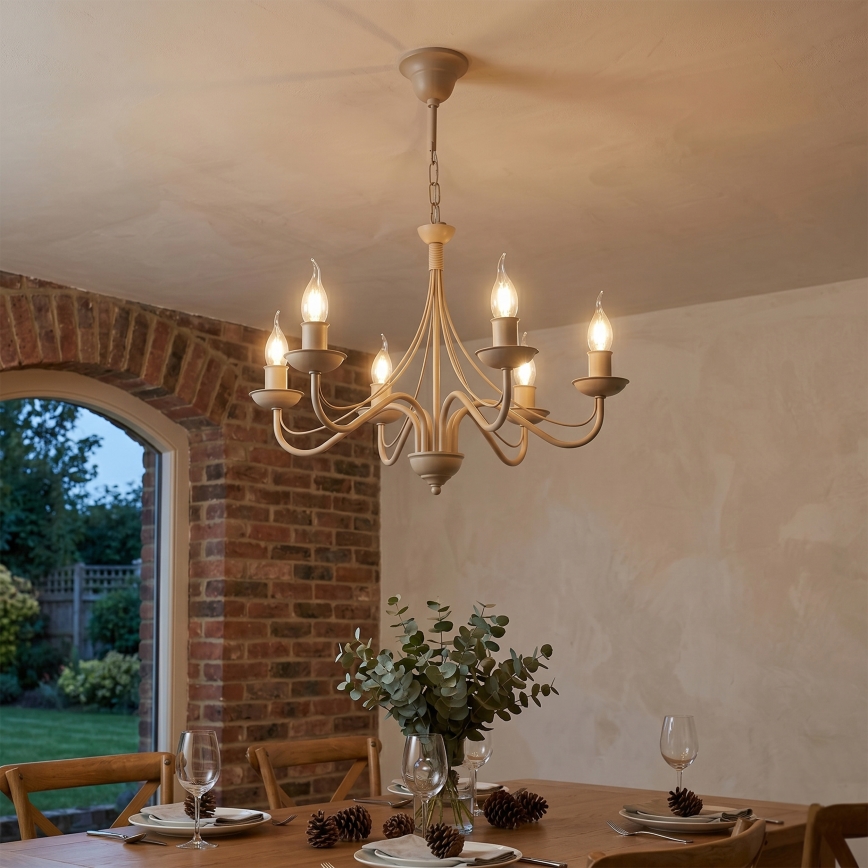 Chain-hung chandelier ANTON 6xE14/60W/230V beige