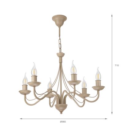 Chain-hung chandelier ANTON 6xE14/60W/230V beige