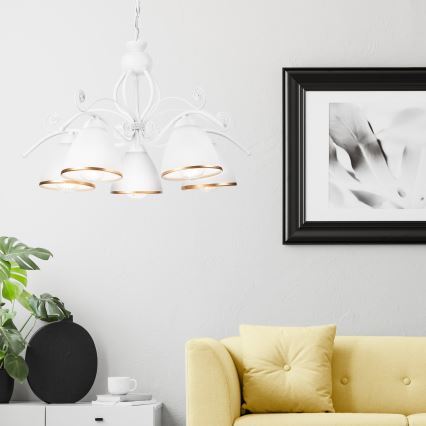 Chain-hung chandelier RETRO II, 5x E27/60W/230V, White
