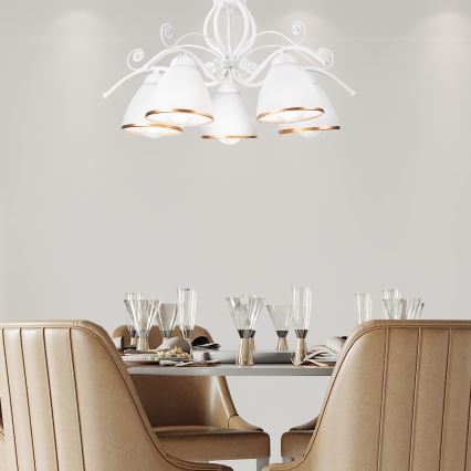 Chain-hung chandelier RETRO II, 5x E27/60W/230V, White