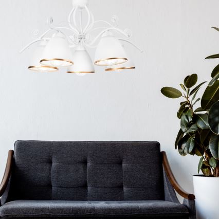 Chain-hung chandelier RETRO II, 5x E27/60W/230V, White