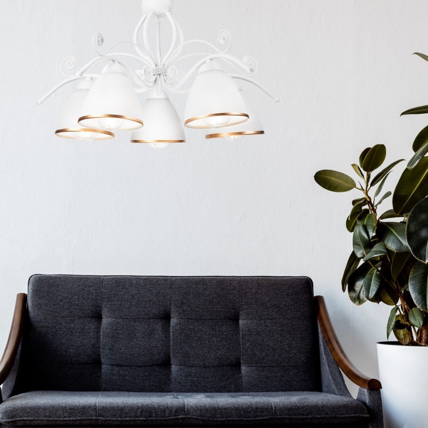 Chain-hung chandelier RETRO II, 5x E27/60W/230V, White