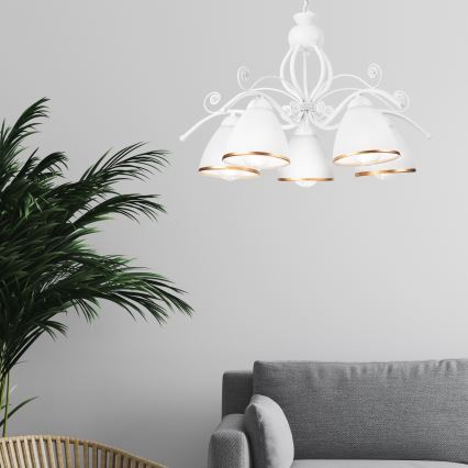 Chain-hung chandelier RETRO II, 5x E27/60W/230V, White