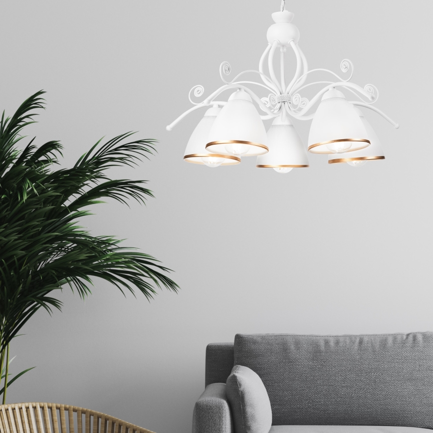 Chain-hung chandelier RETRO II, 5x E27/60W/230V, White