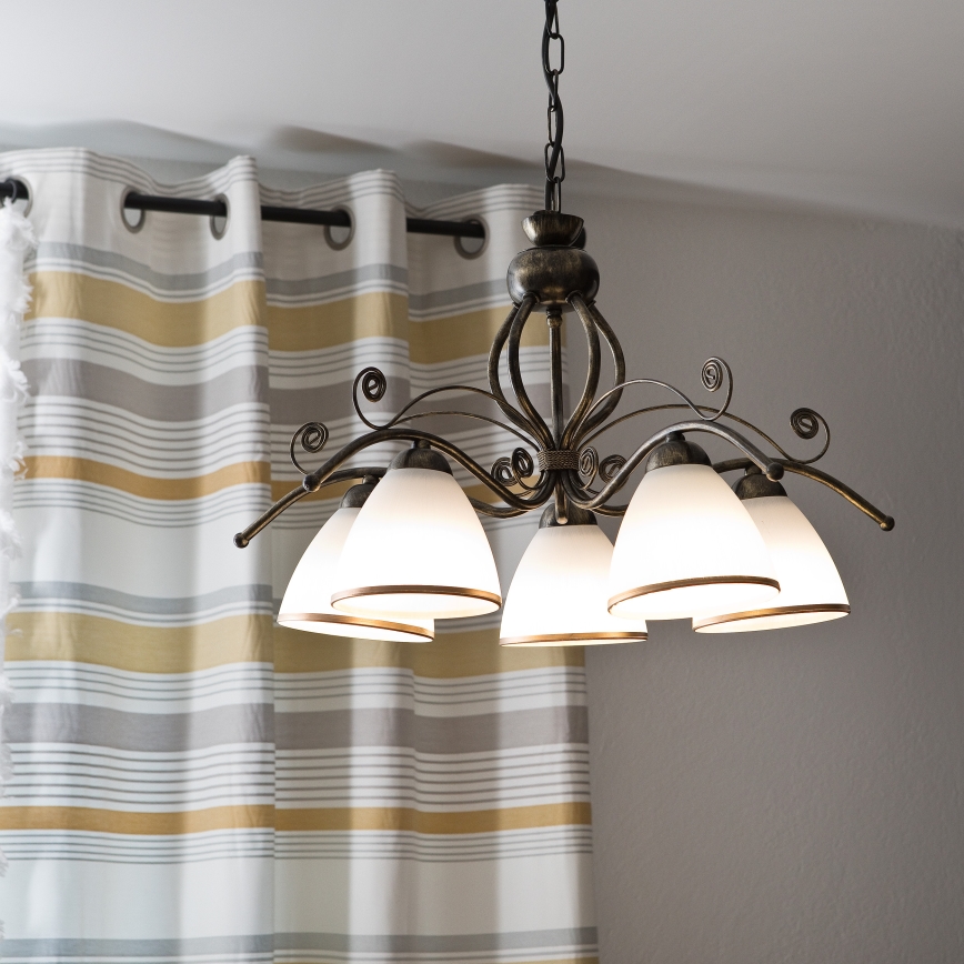 Chain-hung chandelier RETRO II, 5xE27/60W/230V, black patina