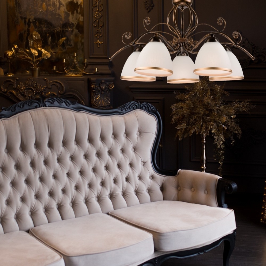 Chain-hung chandelier RETRO II, 5xE27/60W/230V, black patina