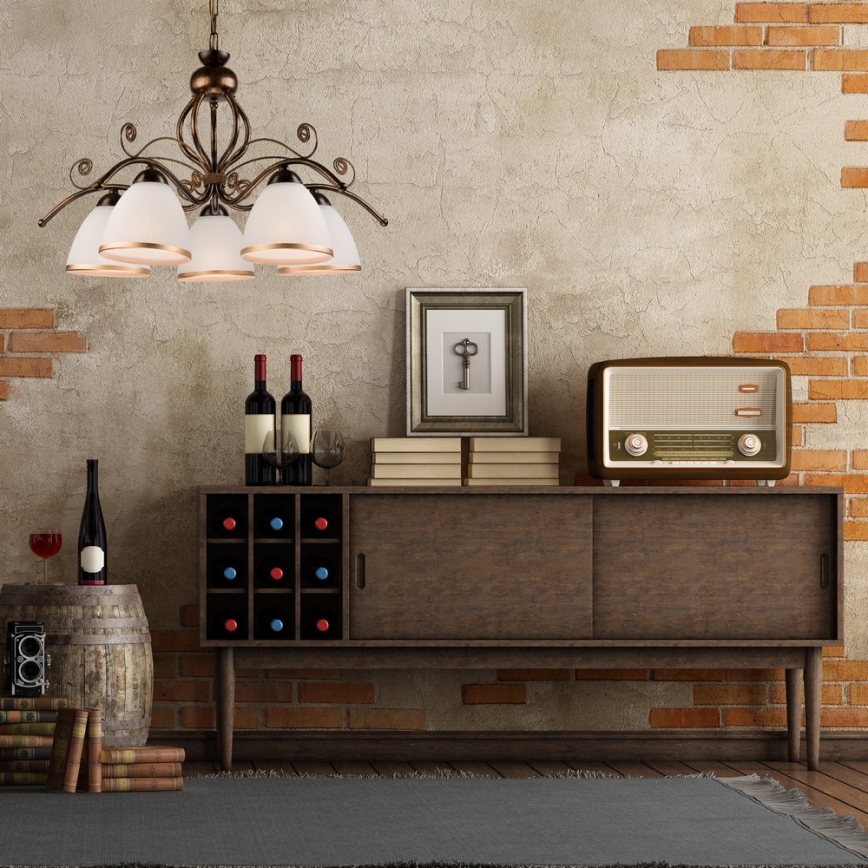 Chain-hung chandelier RETRO II, 5xE27/60W/230V, black patina