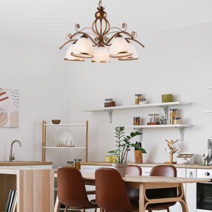 Chain-hung chandelier RETRO II 5xE27/60W/230V bronze patina