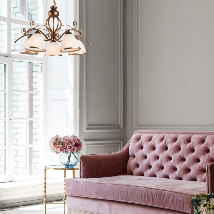 Chain-hung chandelier RETRO II 5xE27/60W/230V bronze patina