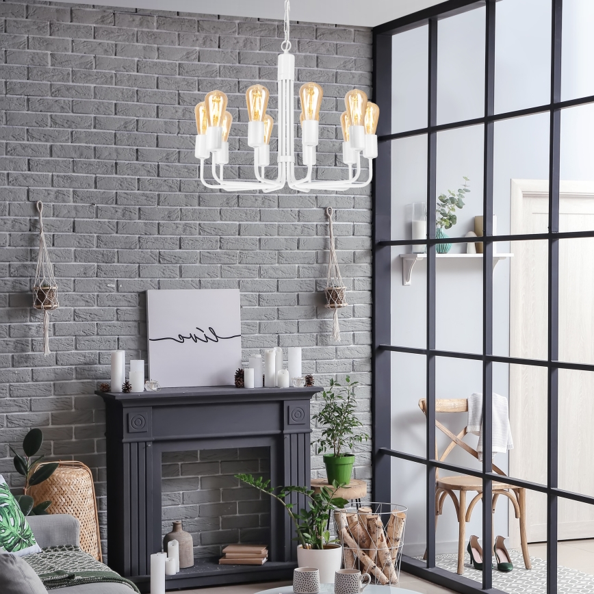 Chain-suspended chandelier 10xE27/60W/230V white