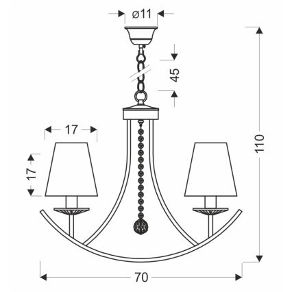 Chain-suspended chandelier VITORIA 4xE14/40W/230V yellow/brass