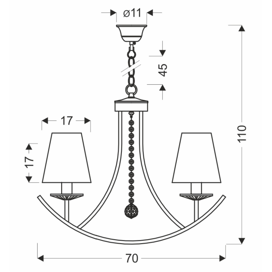 Chain-suspended chandelier VITORIA 4xE14/40W/230V yellow/brass