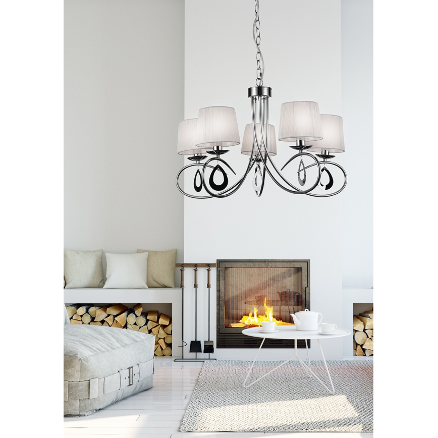 Chandelier on a chain ARNIKA 5xE14/40W/230V matte chrome/white