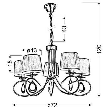 Chandelier on a chain ARNIKA 5xE14/40W/230V matte chrome/white