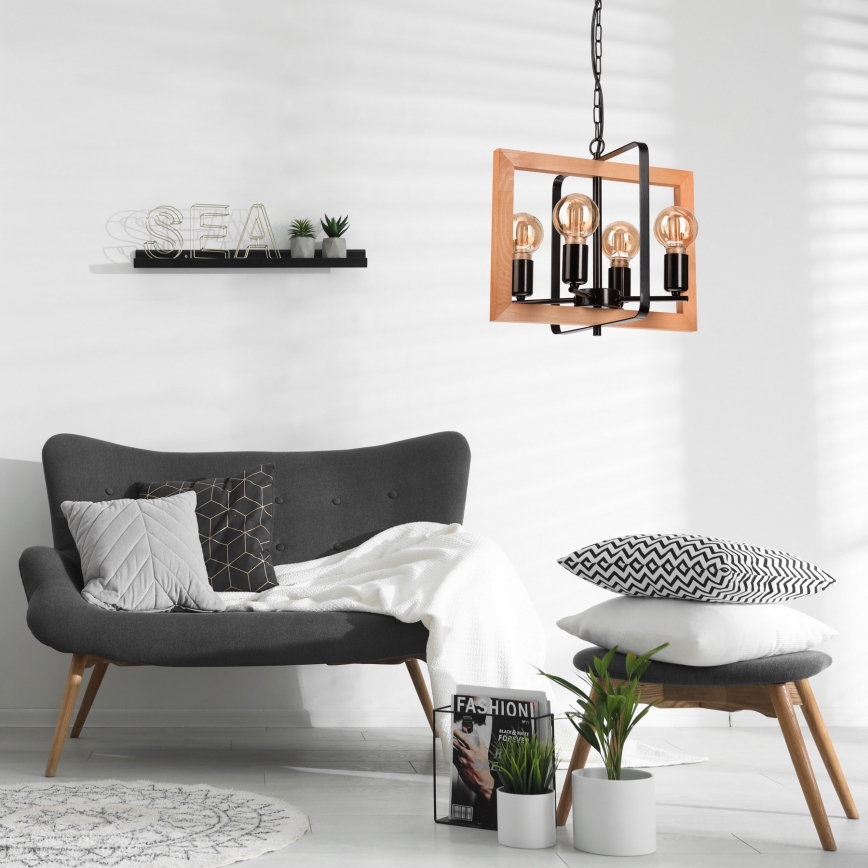 Chandelier on a chain CEDRIC 4xE27/60W/230V beech/brown